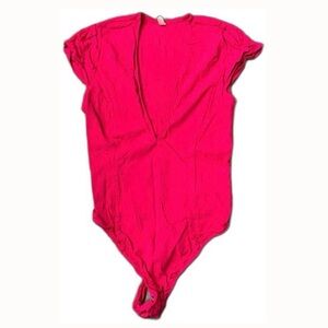 Free People Fushia Deep V Thong Bodysuit
